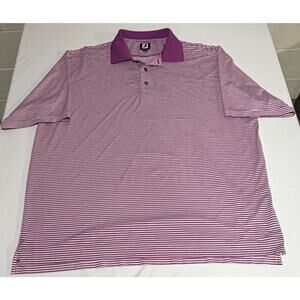 Foot Joy Polo Shirt Men’s 2XL Purple White Striped Performance Golf Stretch FJ